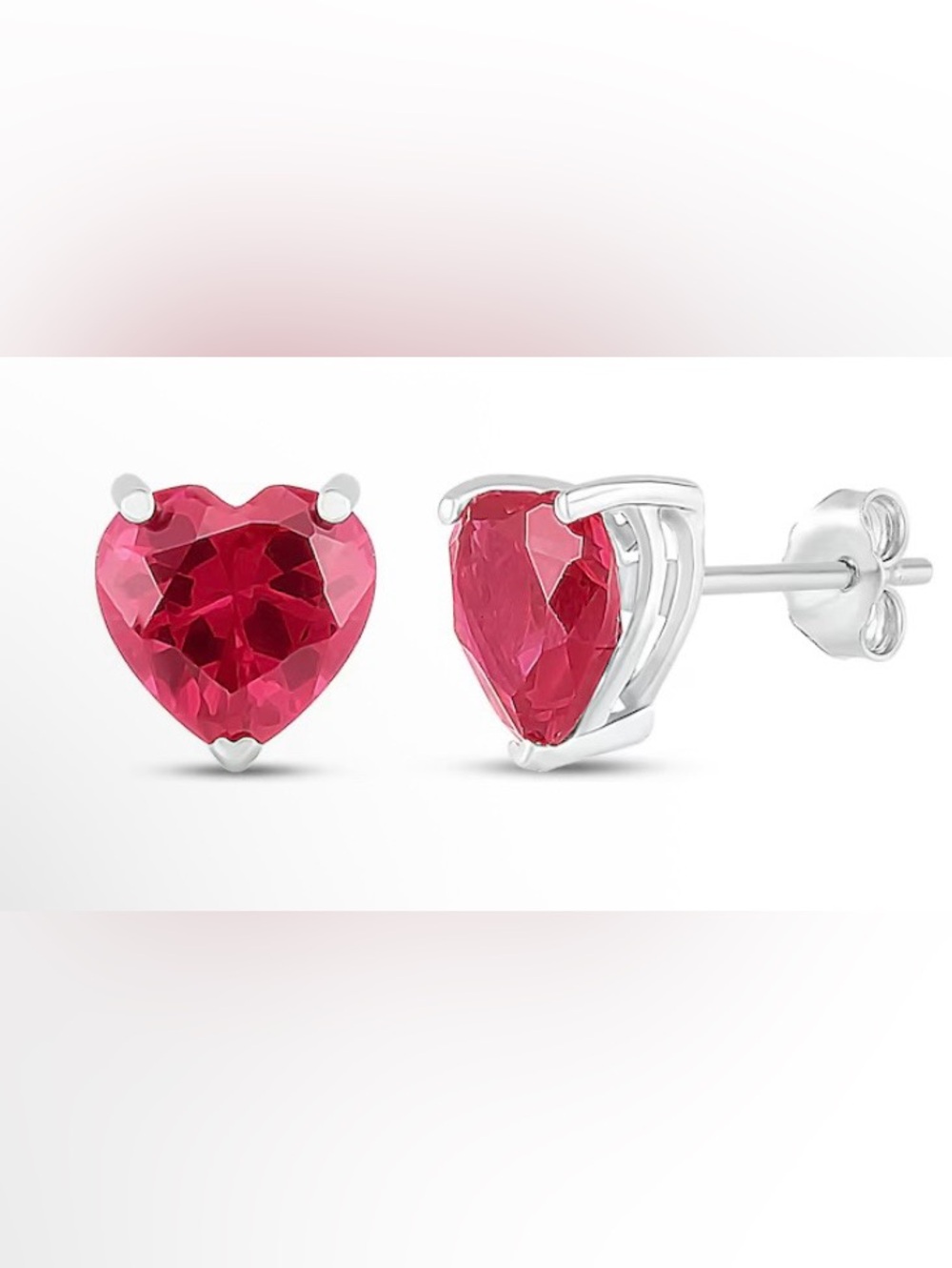 Kay Jewelers 5MM Red CZ Heart-Shaped Stud Earrings In Solid 925 Sterling Silver